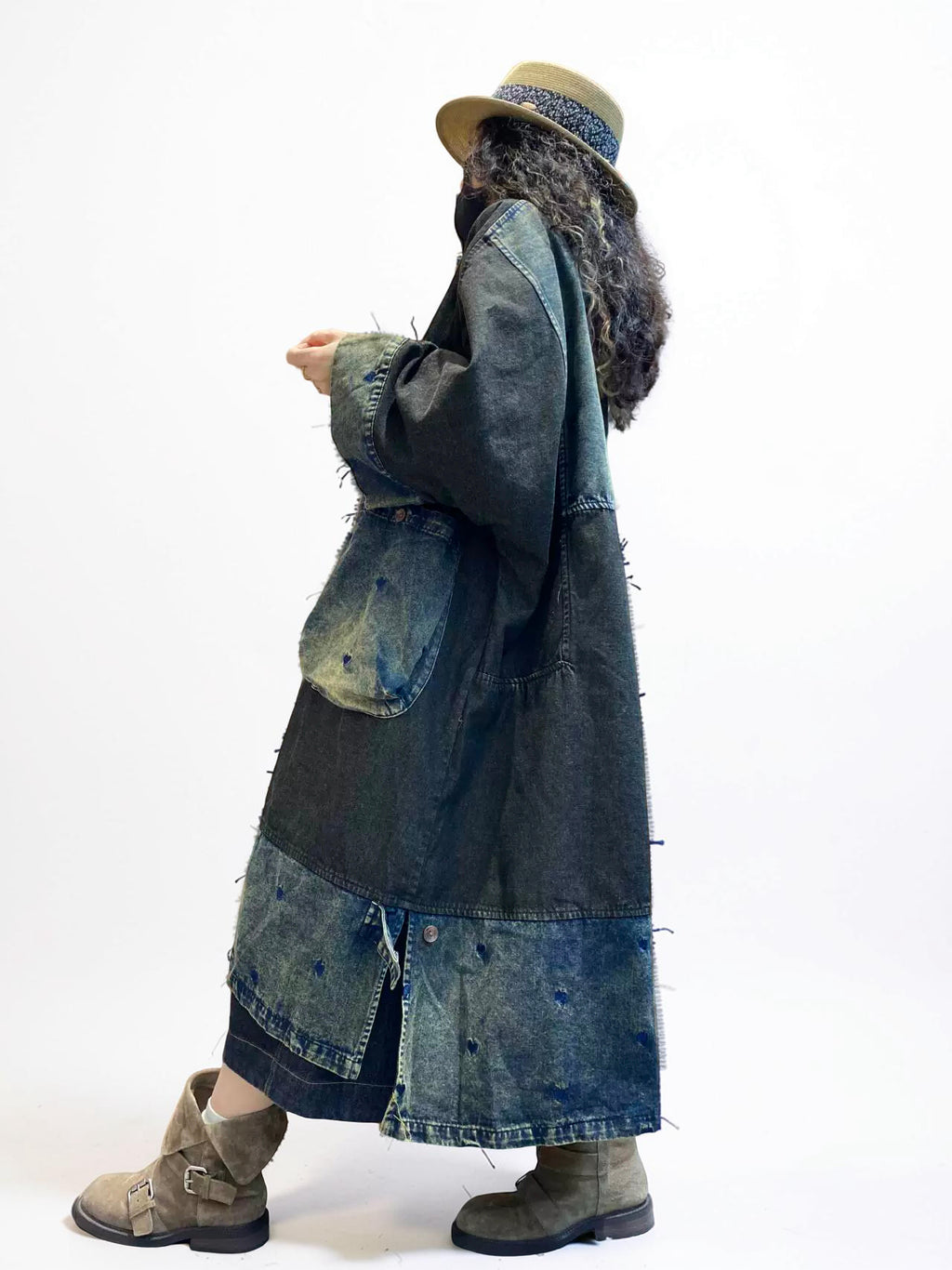 Patchwork Denim Dress with Embroidered Heart Details | Indigo Tunic, Oversized Loose Fit