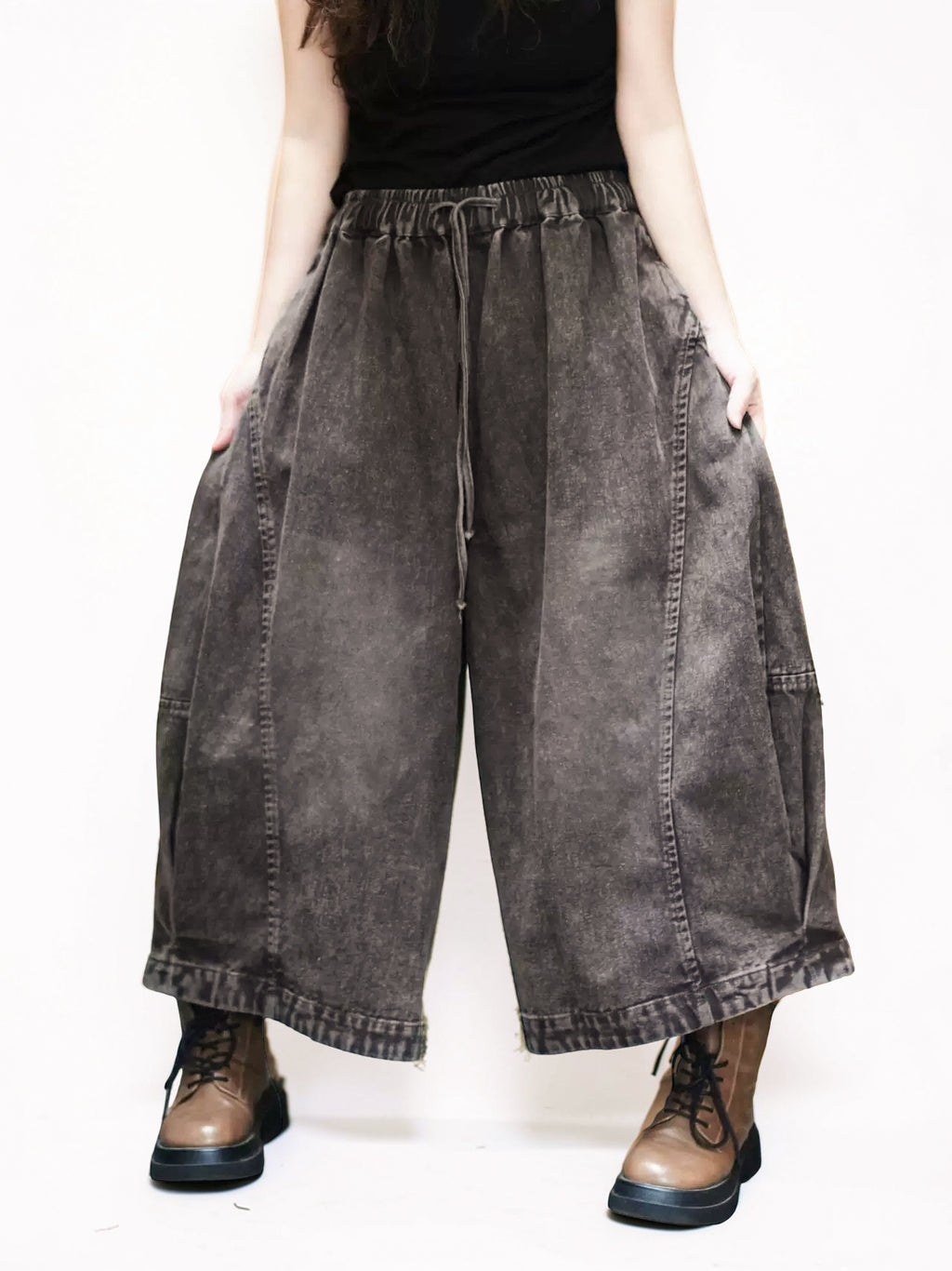 Vintage Washed Denim Hakama Pants, Oversized Wide Leg Hakama Trousers, Streetwear