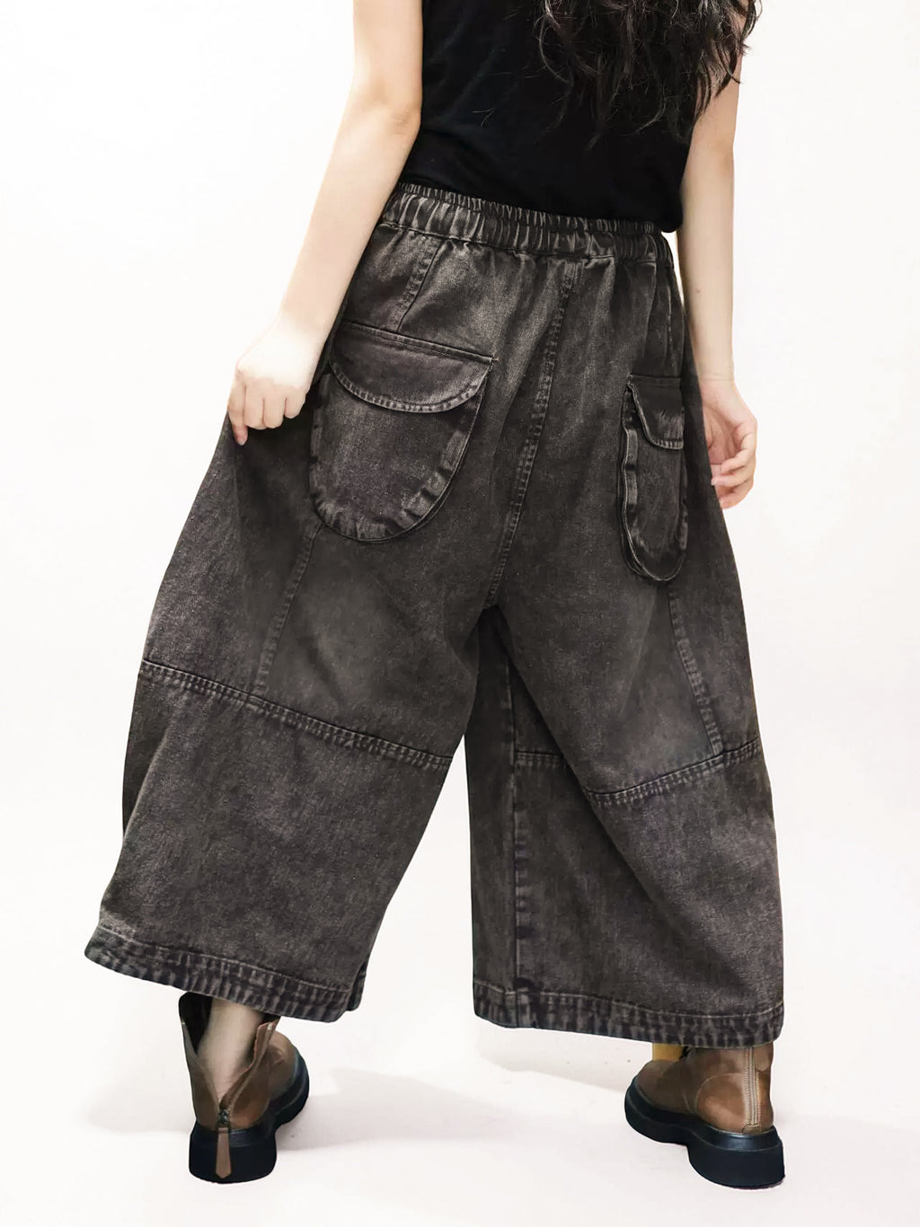 Vintage Washed Denim Hakama Pants, Oversized Wide Leg Hakama Trousers, Streetwear