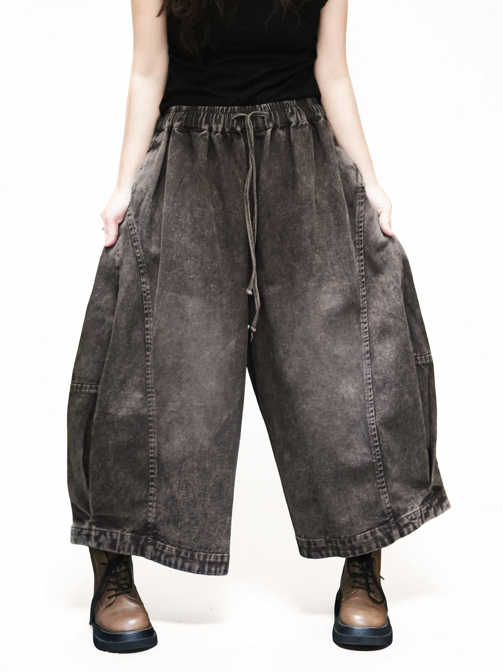 Vintage Washed Denim Hakama Pants, Oversized Wide Leg Hakama Trousers, Streetwear