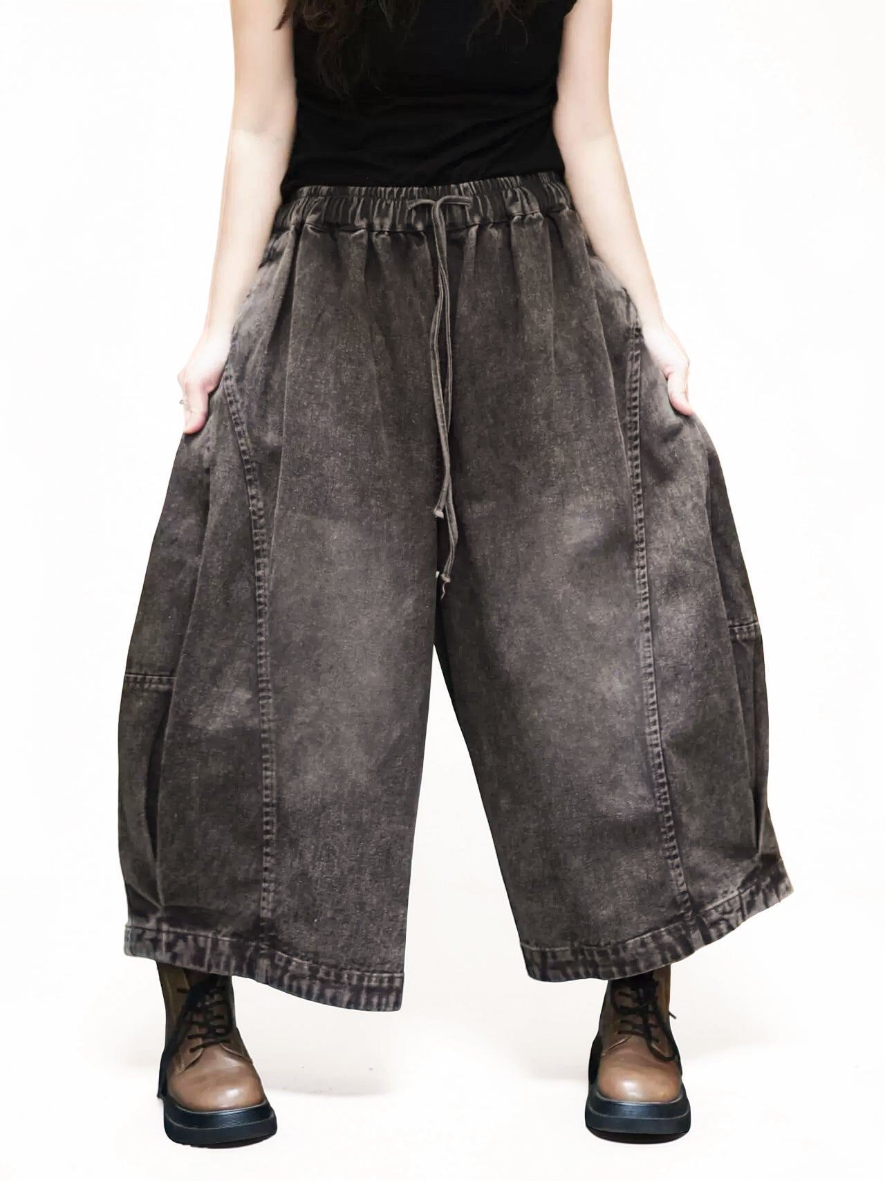 Vintage Washed Denim Hakama Pants, Oversized Wide Leg Hakama Trousers, Streetwear