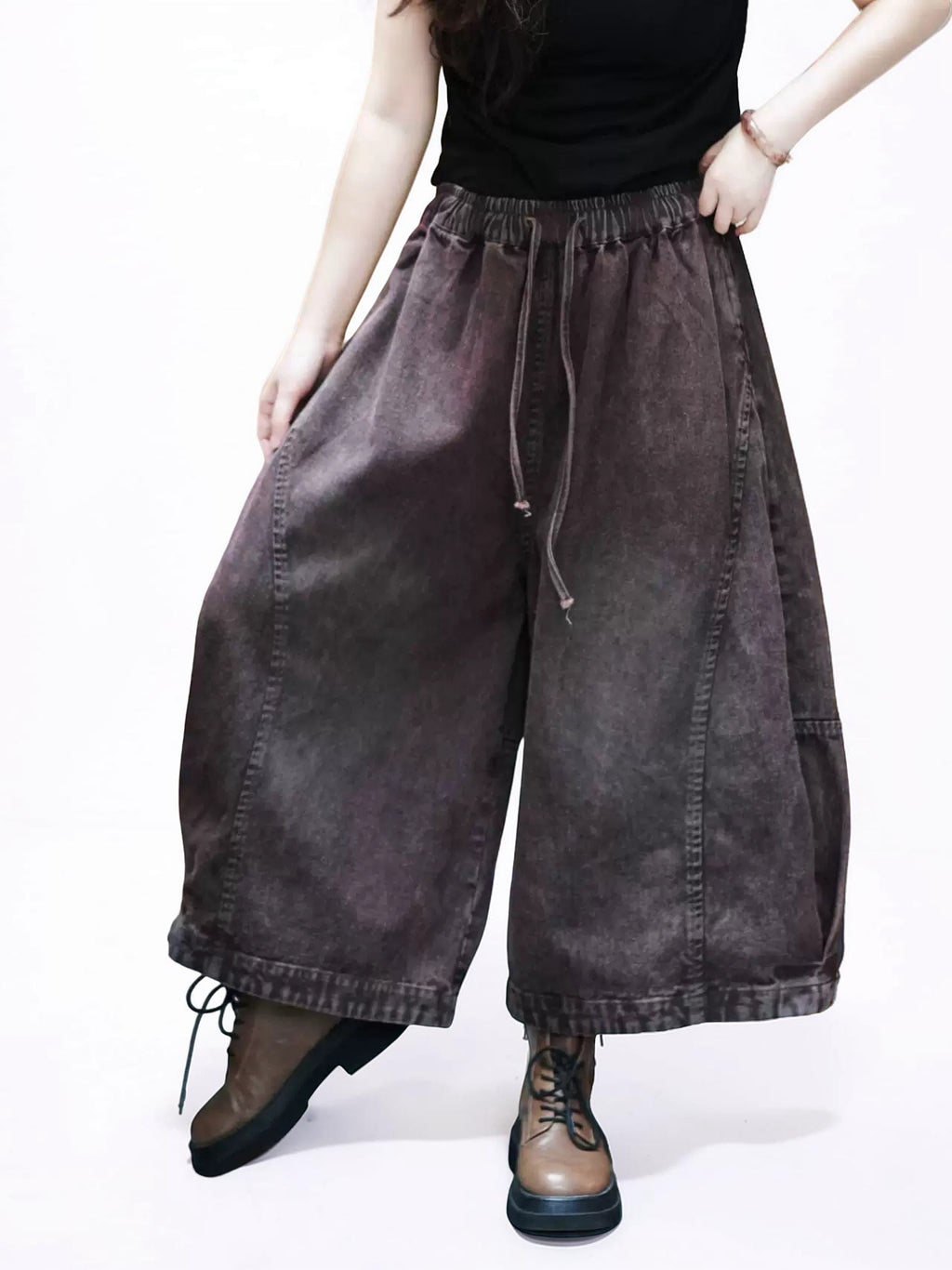 Vintage Washed Denim Hakama Pants, Oversized Wide Leg Hakama Trousers, Streetwear
