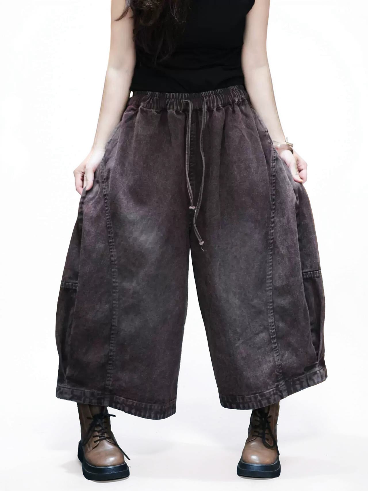 Vintage Washed Denim Hakama Pants, Oversized Wide Leg Hakama Trousers, Streetwear