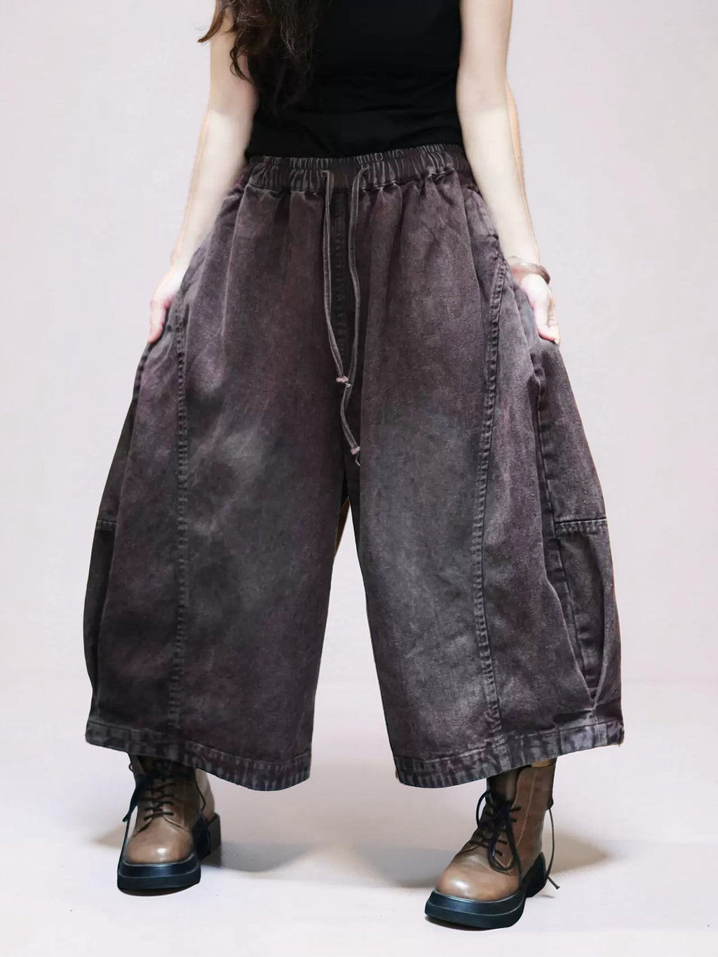 Vintage Washed Denim Hakama Pants, Oversized Wide Leg Hakama Trousers, Streetwear