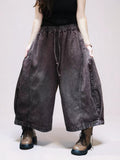 Vintage Washed Denim Hakama Pants, Oversized Wide Leg Hakama Trousers, Streetwear