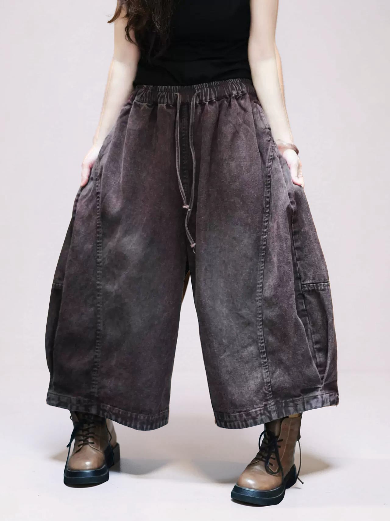 Vintage Washed Denim Hakama Pants, Oversized Wide Leg Hakama Trousers, Streetwear