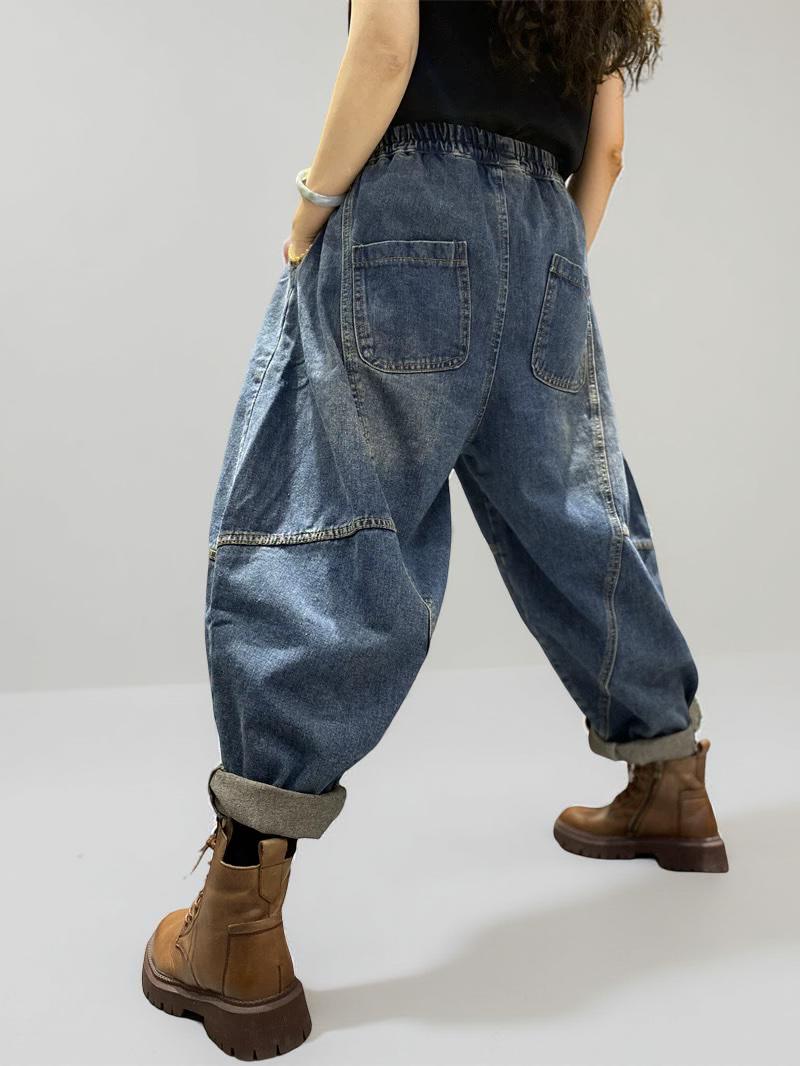 Boho Patchwork Denim Harem Pants – Unisex Vintage Streetwear