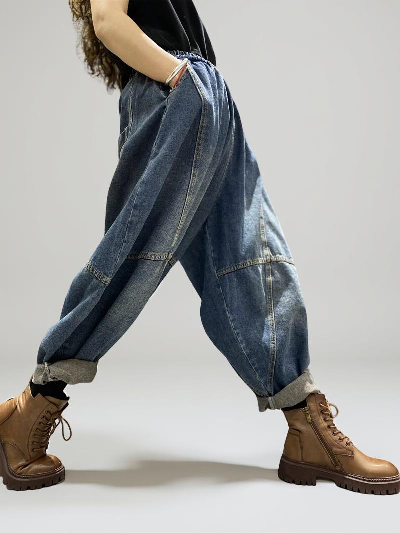 Boho Patchwork Denim Harem Pants – Unisex Vintage Streetwear