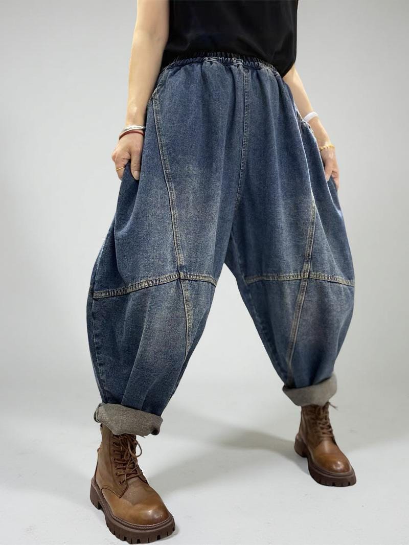 Boho Patchwork Denim Harem Pants – Unisex Vintage Streetwear