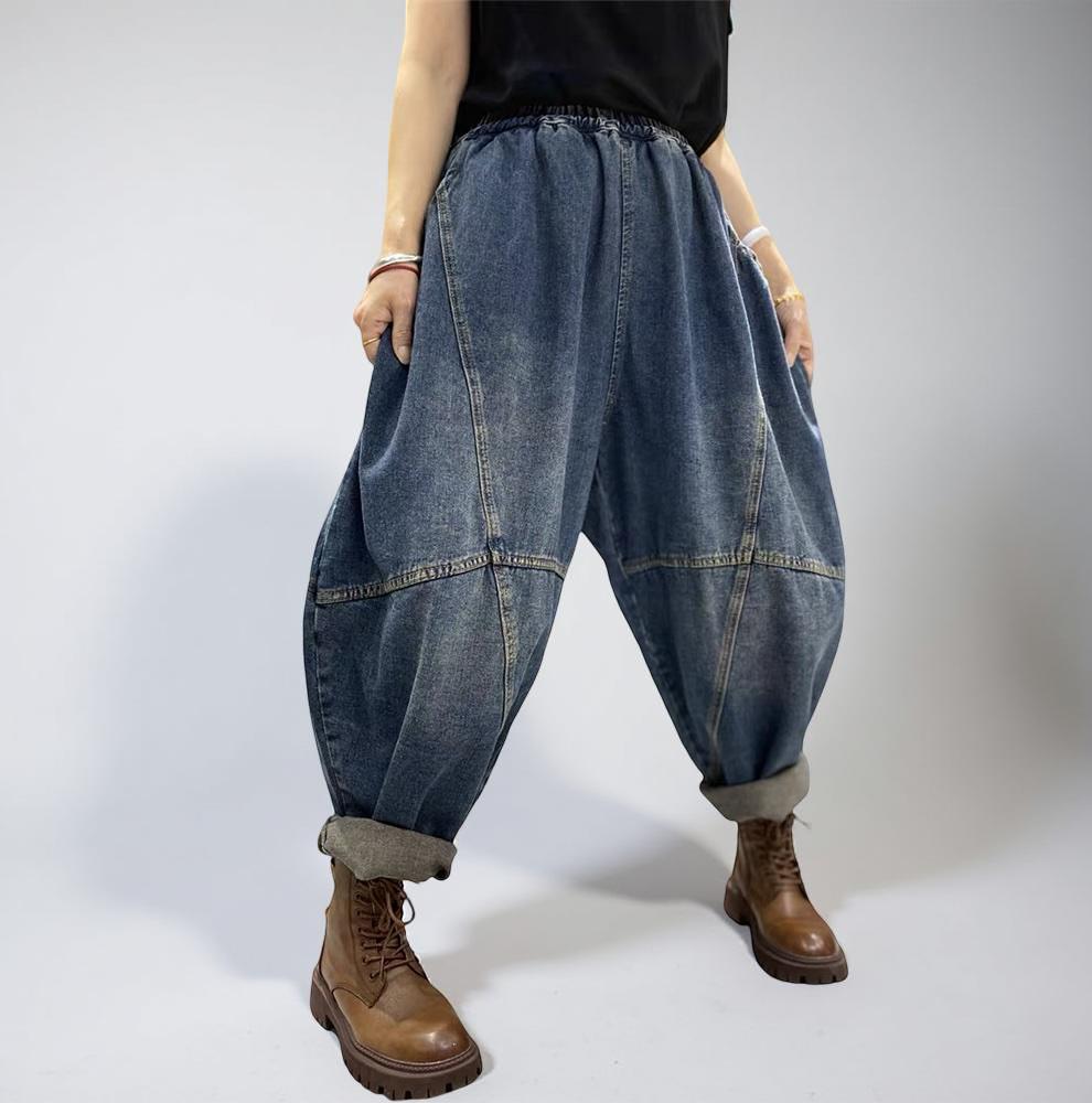 Boho Patchwork Denim Harem Pants – Unisex Vintage Streetwear