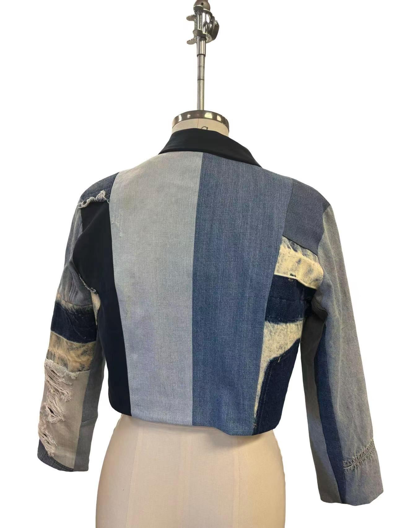 Reconstructed Denim Jacket, Upcycled Jeans, Japanese Cotton Lined, Patchwork Art