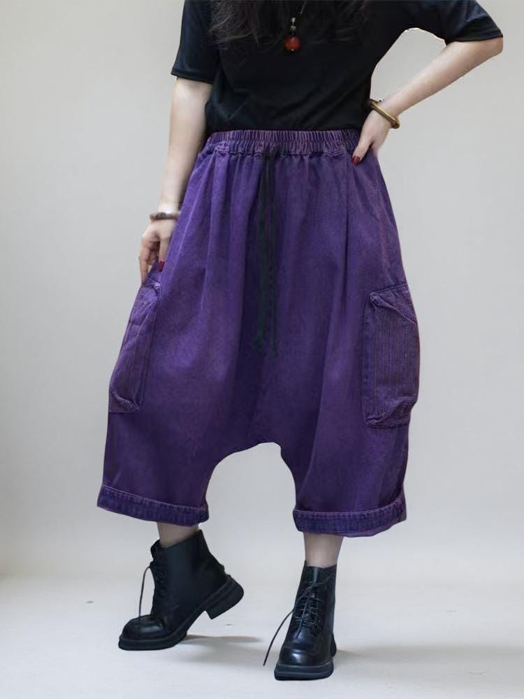 Loose Denim Harem Pants  | Oversized Cargo Pants | Boho Drop CrotchTrousers | Unisex Streetwear
