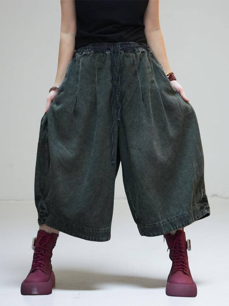 Patchwork Harem Pants: Washed Denim Look, Relaxed wide leg, Boho Style