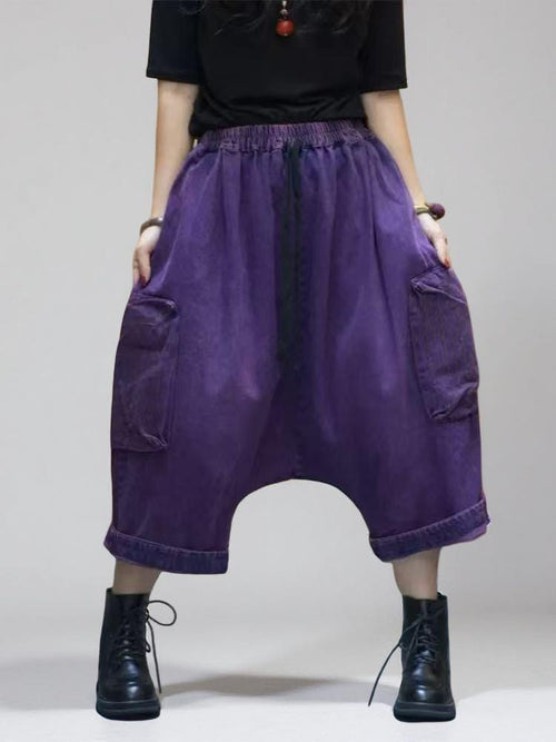 Loose Denim Harem Pants  | Oversized Cargo Pants | Boho Drop CrotchTrousers | Unisex Streetwear