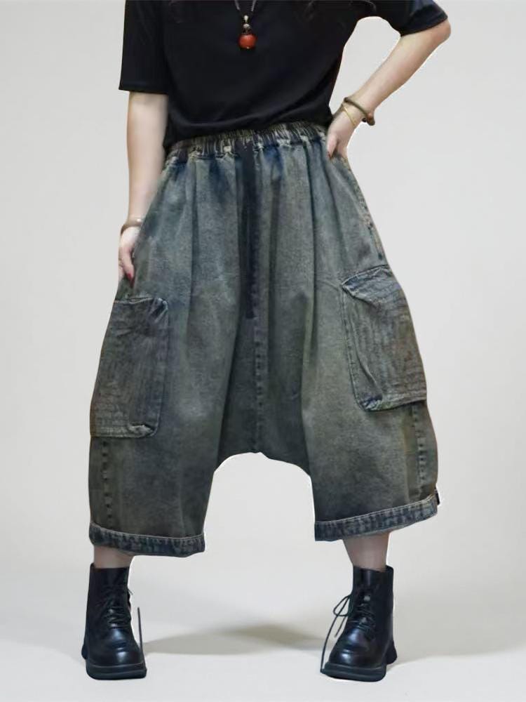Loose Denim Harem Pants  | Oversized Cargo Pants | Boho Drop CrotchTrousers | Unisex Streetwear