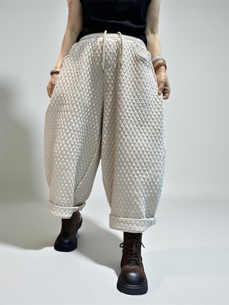 Quilted  Harem Pants | Unisex Balloon Trousers, Elastic Waist