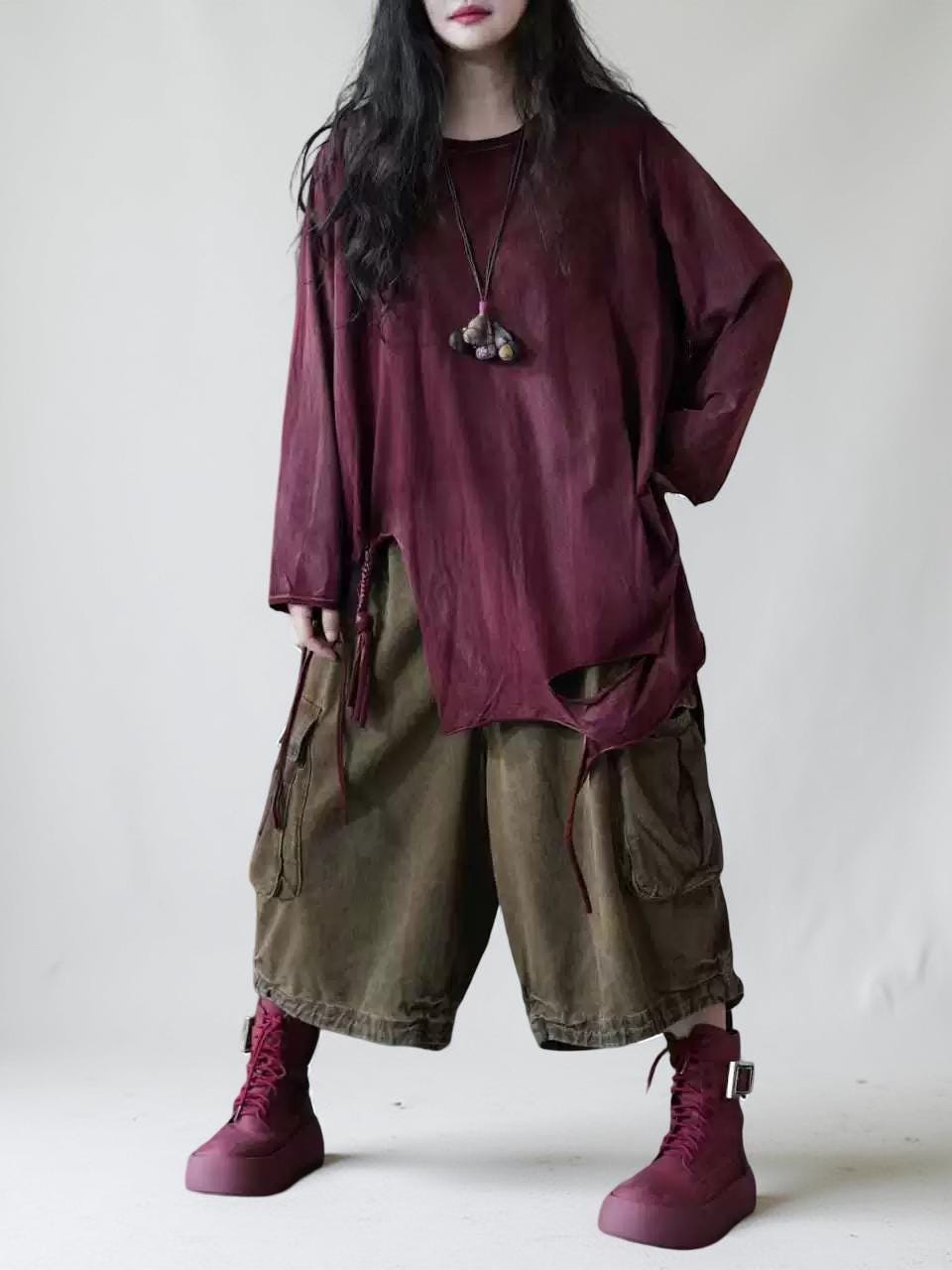 Hand Dyed Cotton Tunic Top | Asymmetrical Art Shirt, Oversized Fit