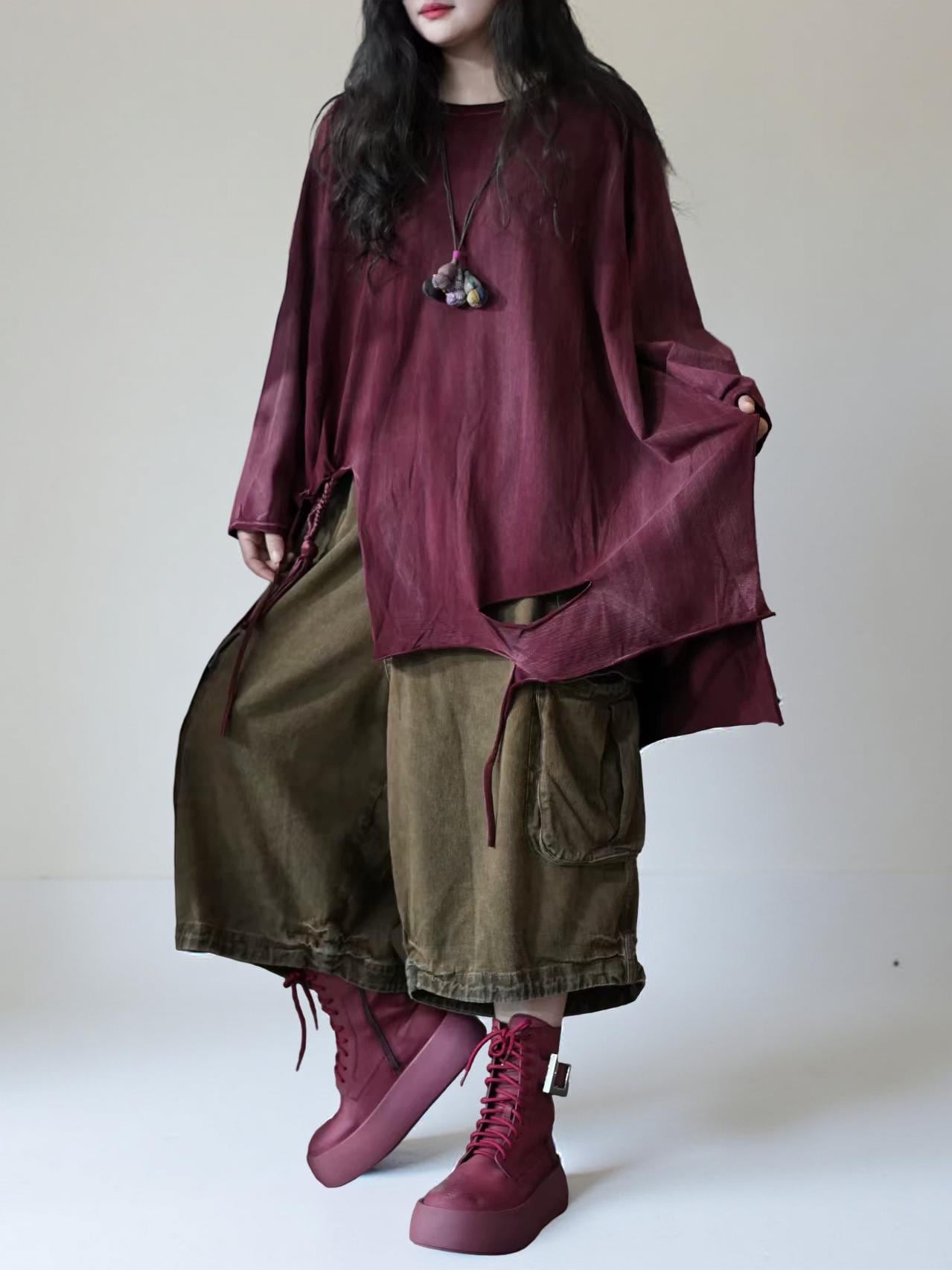 Hand Dyed Cotton Tunic Top | Asymmetrical Art Shirt, Oversized Fit
