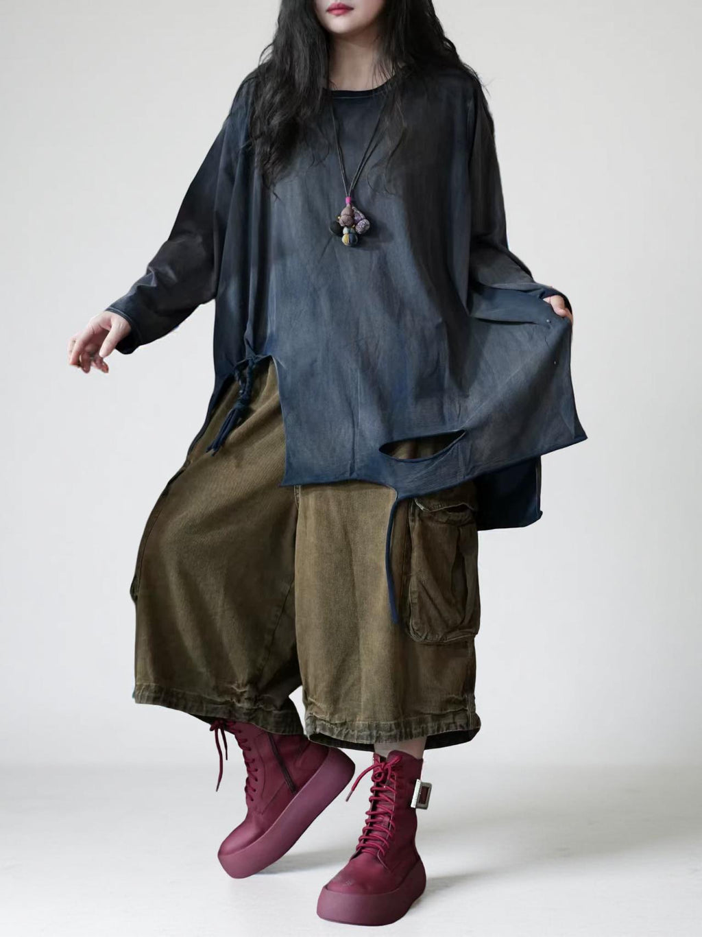 Hand Dyed Cotton Tunic Top | Asymmetrical Art Shirt, Oversized Fit