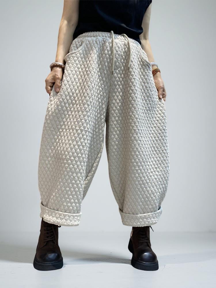 Quilted  Harem Pants | Unisex Balloon Trousers, Elastic Waist