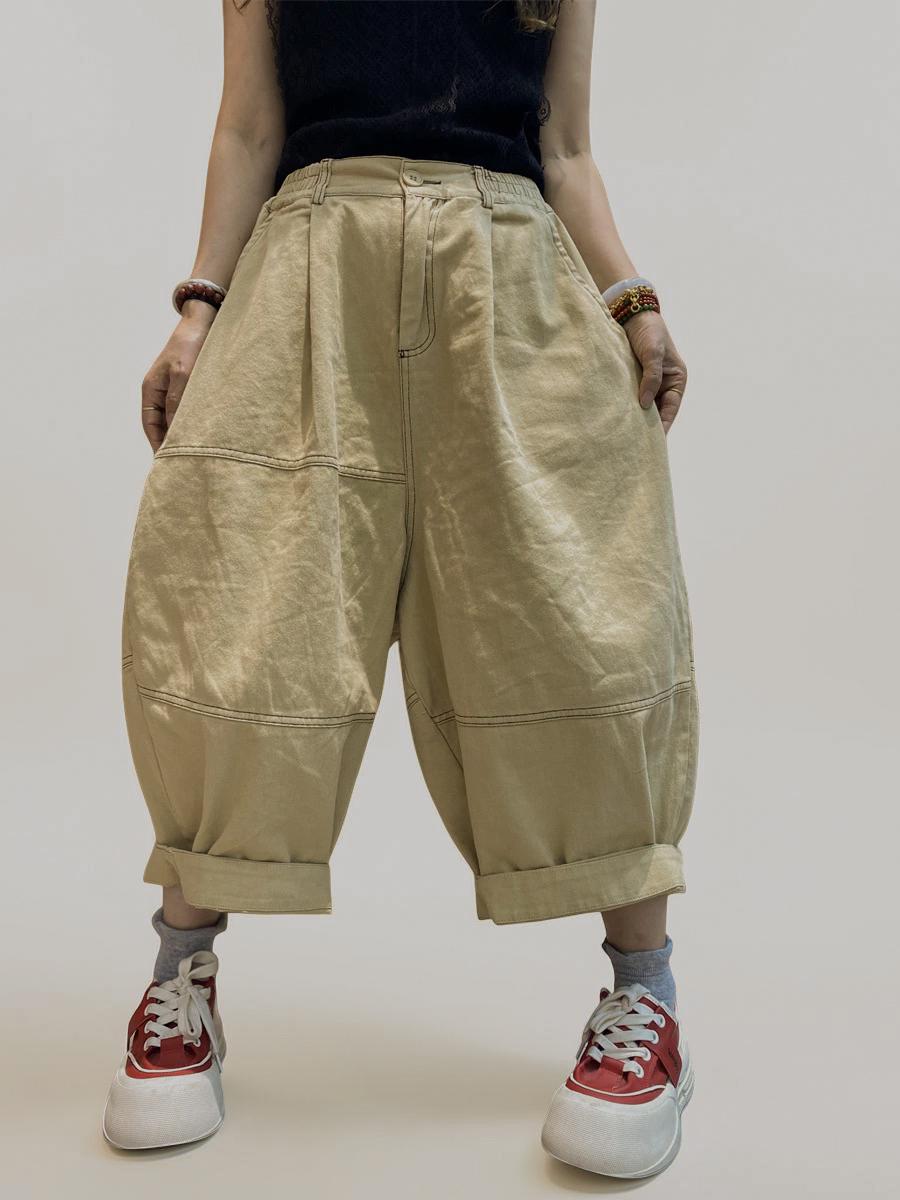 Patchwork Wide Leg Denim Pants | Relaxed Fit Cotton Trousers