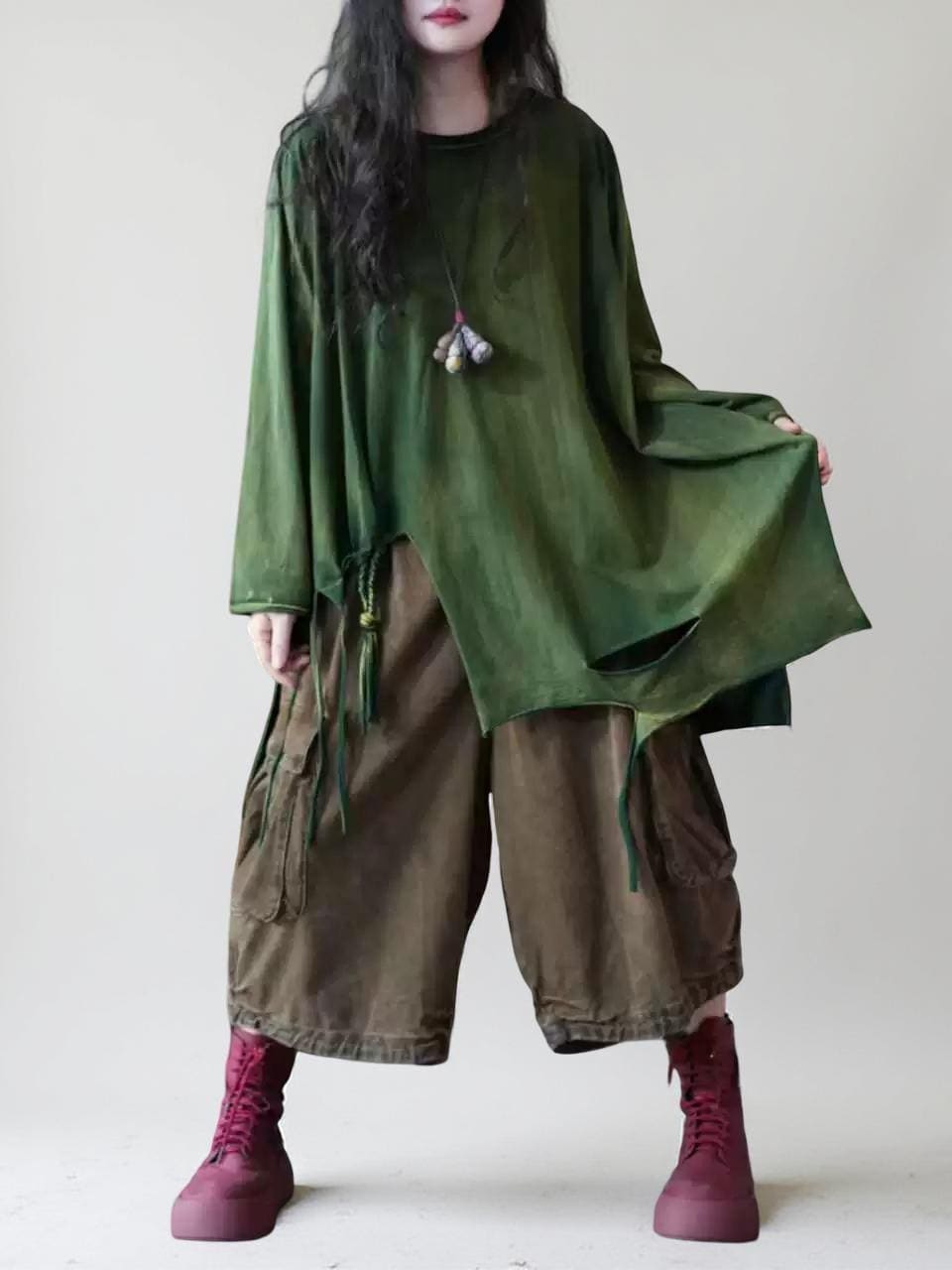 Hand Dyed Cotton Tunic Top | Asymmetrical Art Shirt, Oversized Fit