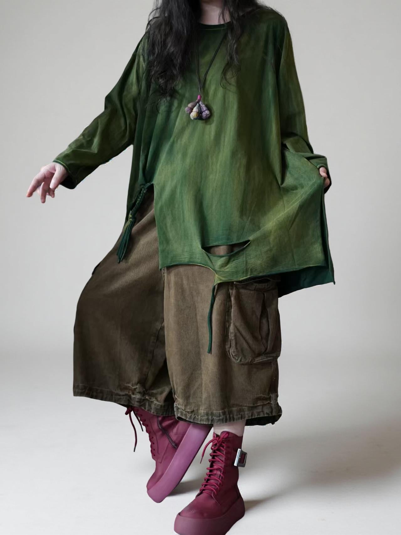 Hand Dyed Cotton Tunic Top | Asymmetrical Art Shirt, Oversized Fit