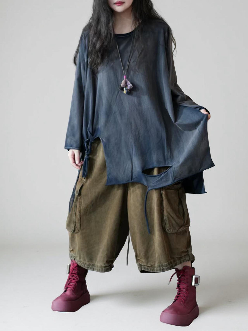 Hand Dyed Cotton Tunic Top | Asymmetrical Art Shirt, Oversized Fit