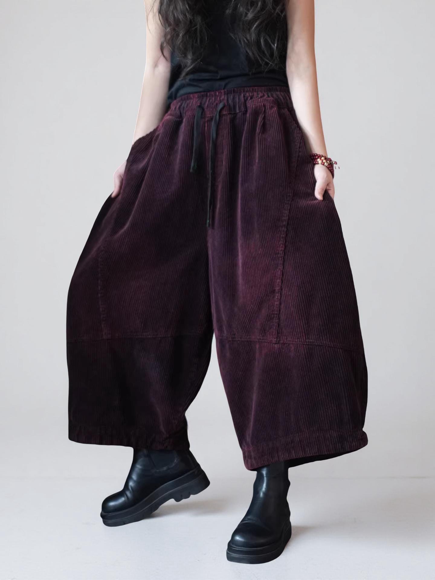 Oversized Corduroy Harem Pants: Quilted Cotton, Relaxed Fit