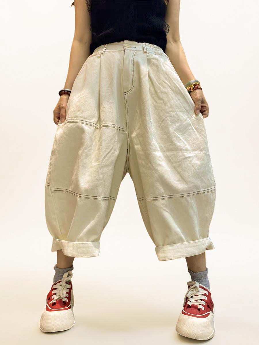 Patchwork Wide Leg Denim Pants | Relaxed Fit Cotton Trousers