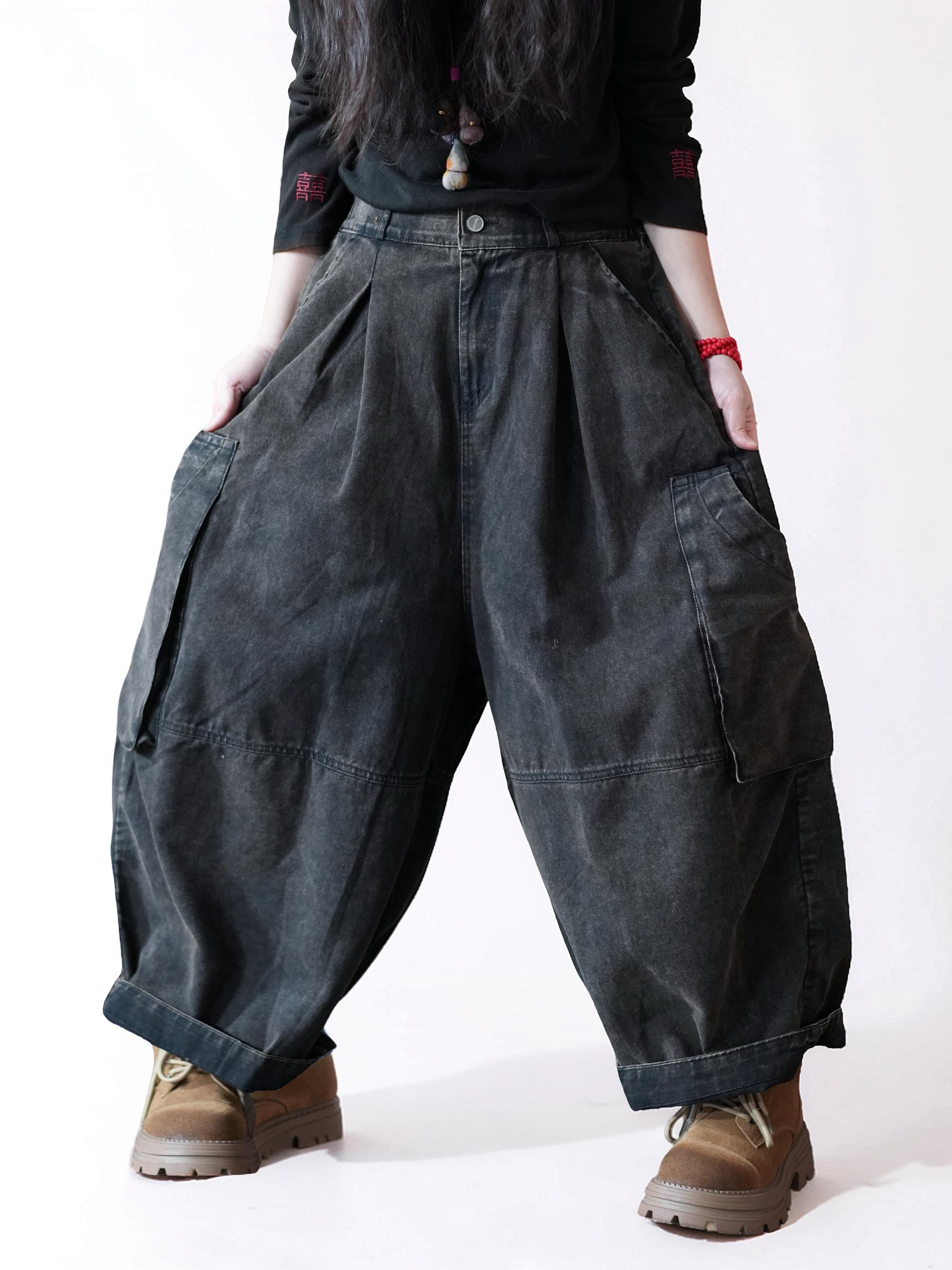 Vintage Washed Workwear Pants | High Waist Balloon Jeans, Artisan Dyed Cargo Style