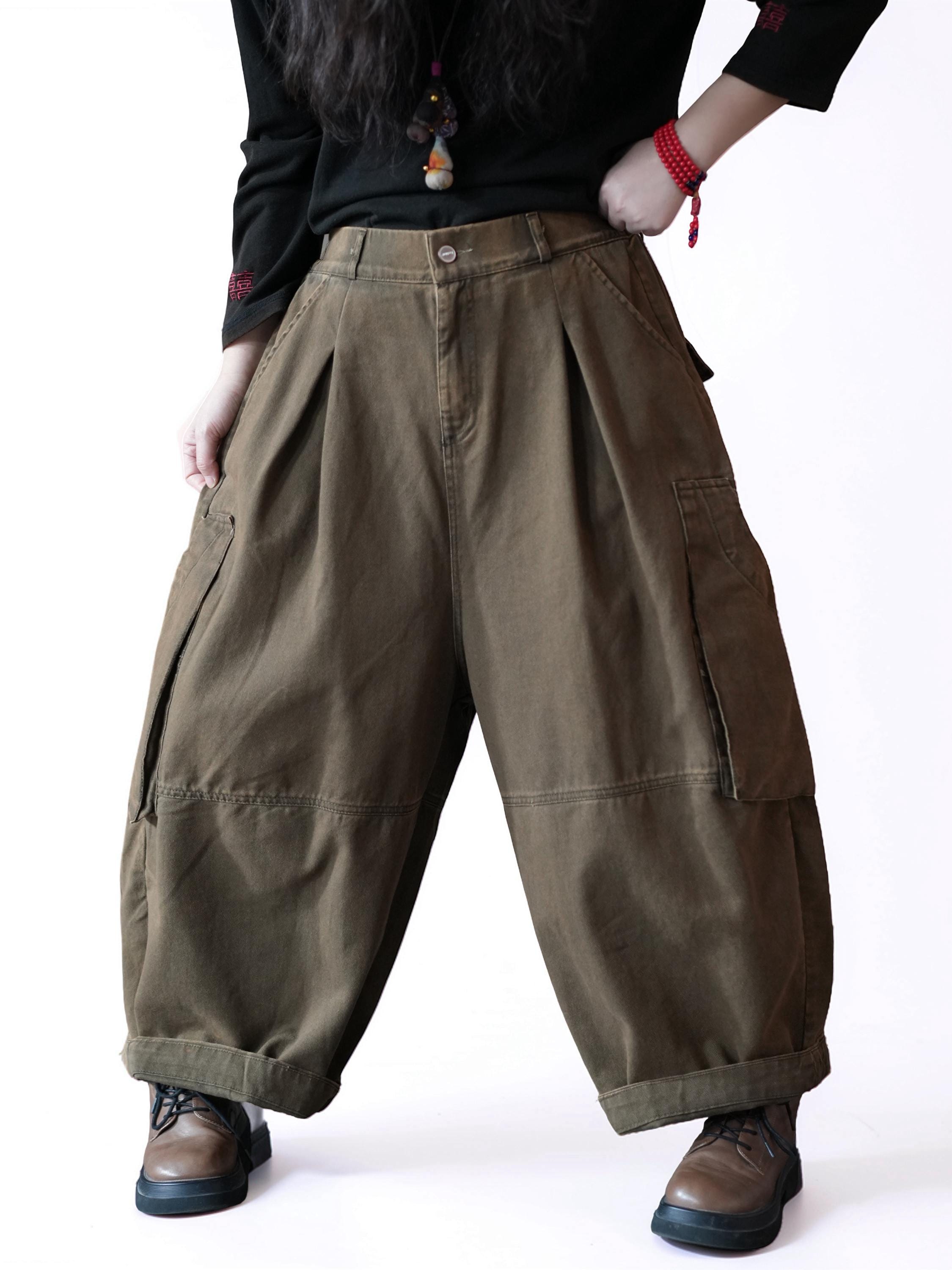 Vintage Washed Workwear Pants | High Waist Balloon Jeans, Artisan Dyed Cargo Style