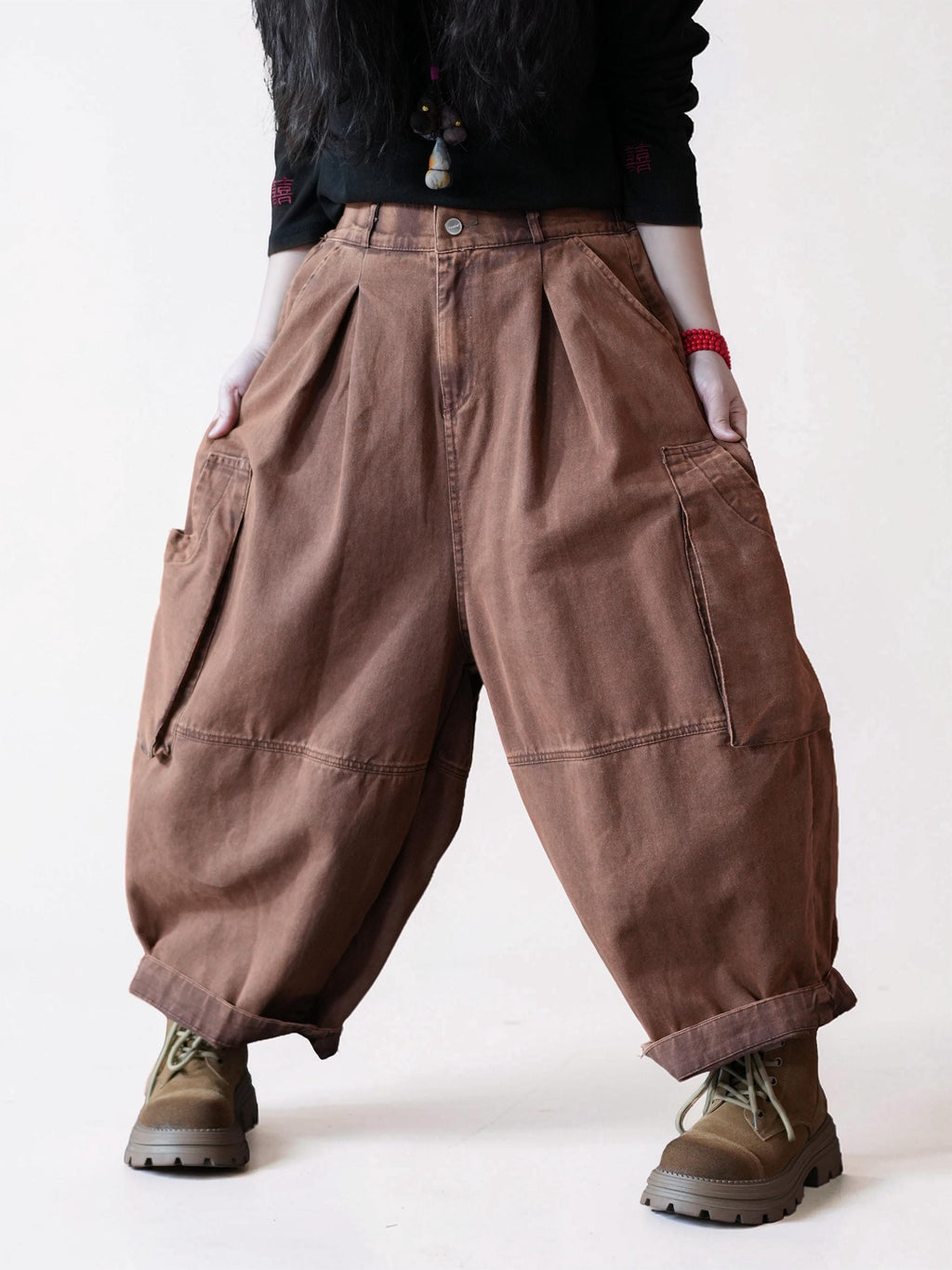 Vintage Washed Workwear Pants | High Waist Balloon Jeans, Artisan Dyed Cargo Style