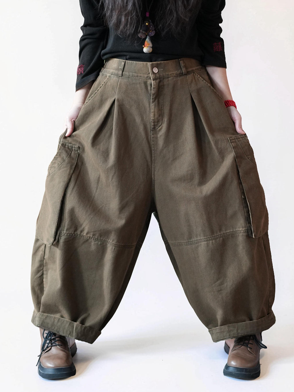 Vintage Washed Workwear Pants | High Waist Balloon Jeans, Artisan Dyed Cargo Style
