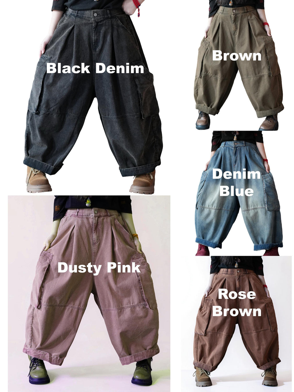 Vintage Washed Workwear Pants | High Waist Balloon Jeans, Artisan Dyed Cargo Style
