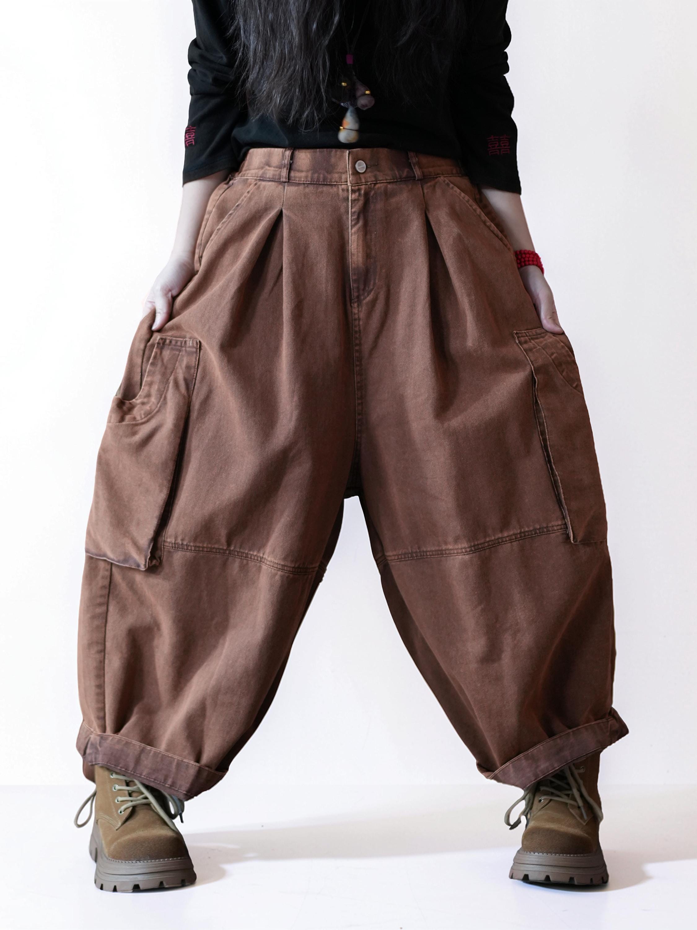 Vintage Washed Workwear Pants | High Waist Balloon Jeans, Artisan Dyed Cargo Style
