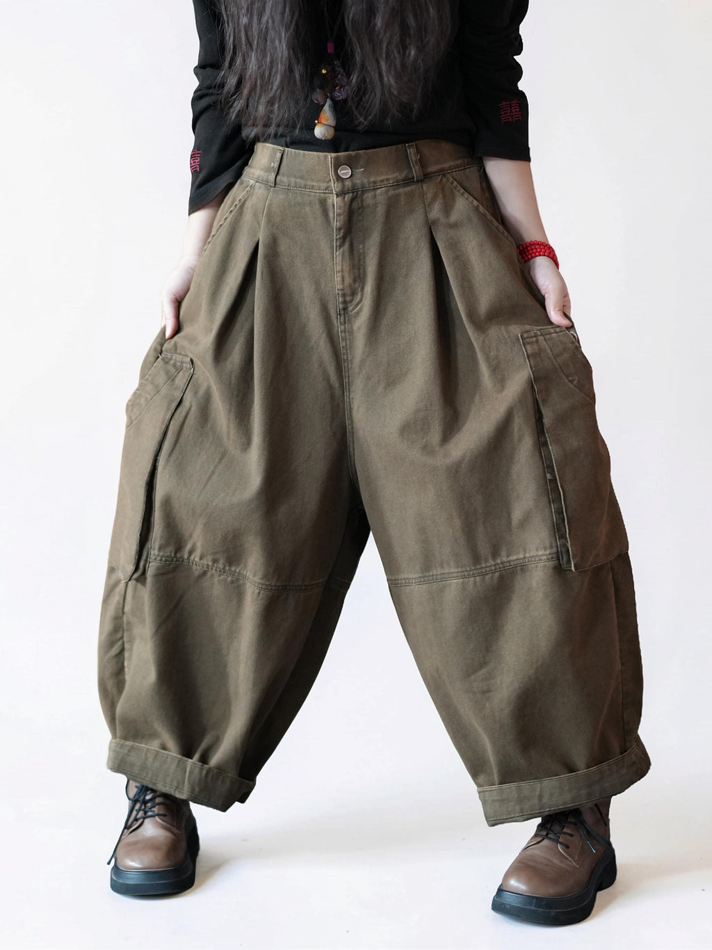 Vintage Washed Workwear Pants | High Waist Balloon Jeans, Artisan Dyed Cargo Style