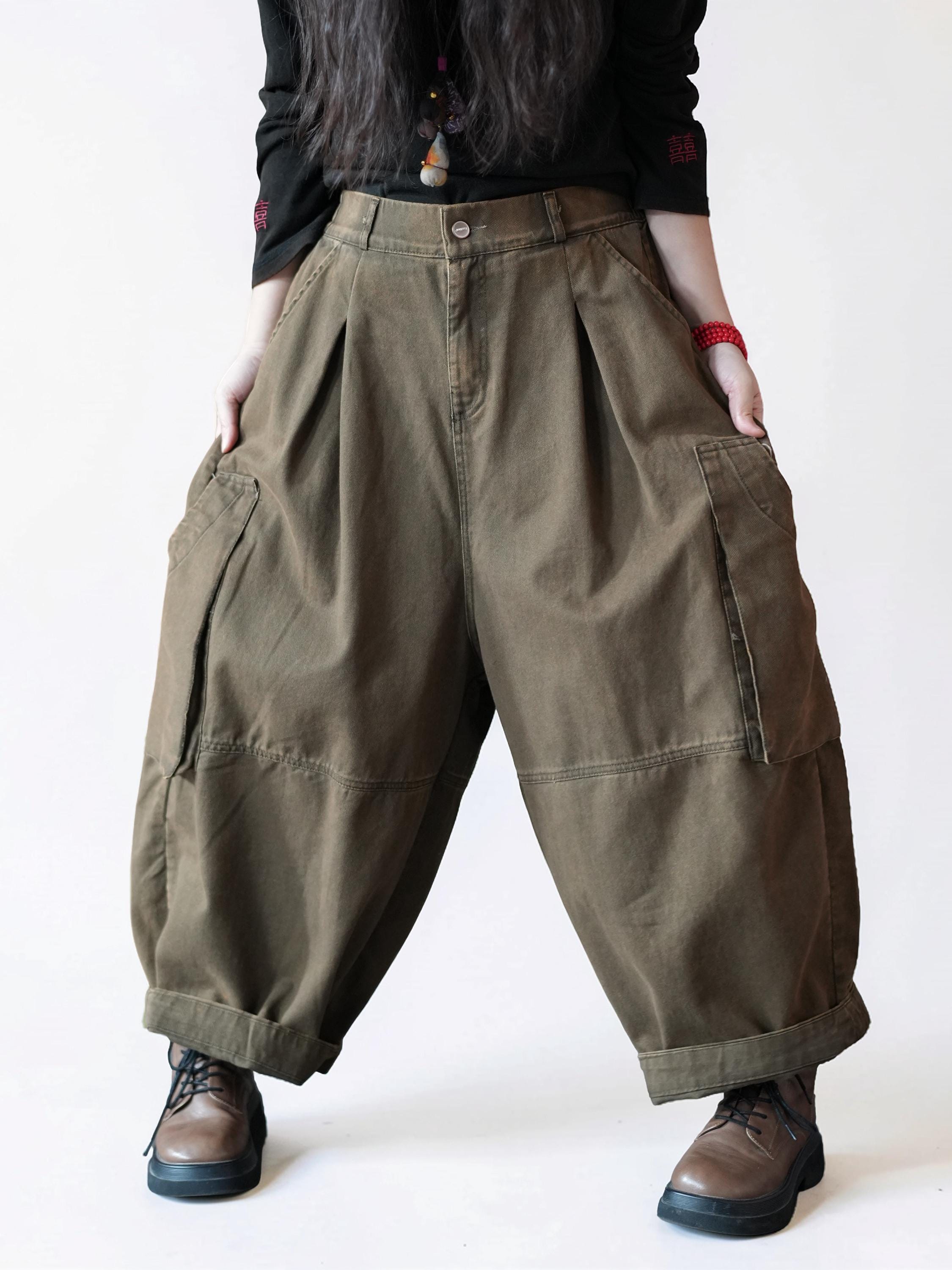Vintage Washed Workwear Pants | High Waist Balloon Jeans, Artisan Dyed Cargo Style