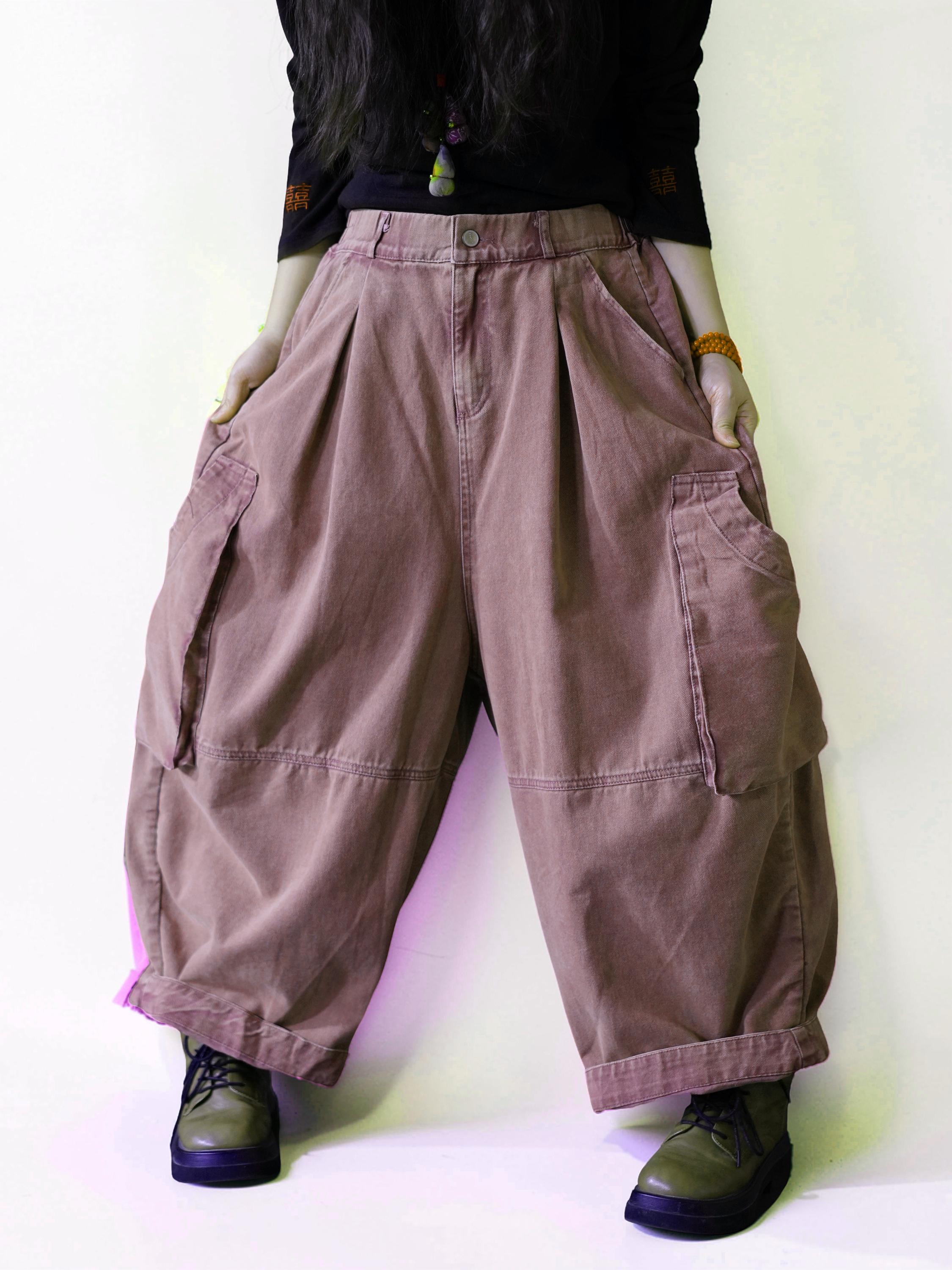 Vintage Washed Workwear Pants | High Waist Balloon Jeans, Artisan Dyed Cargo Style
