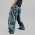 Washed Denim Harem Pants, Wide Leg Drop Crotch, Boho Streetwear Trousers