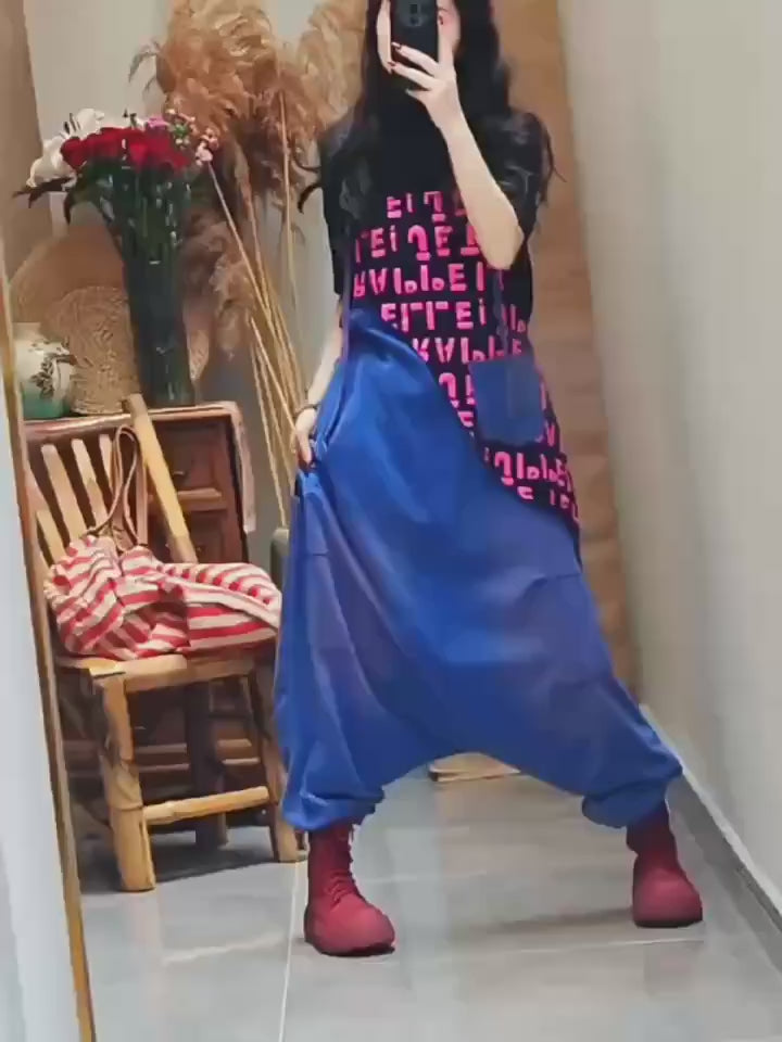 Patchwork Bib Harem Overalls – Pink & Blue, Unisex Streetwear