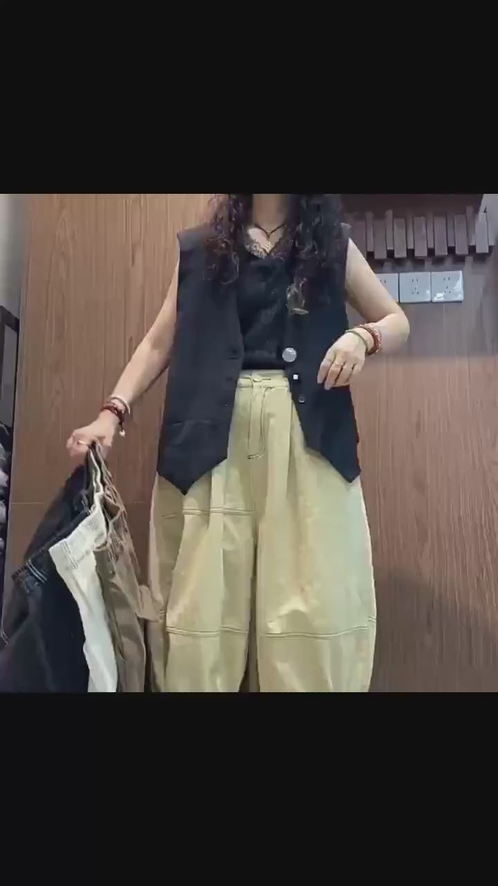 Patchwork Wide Leg Denim Pants | Relaxed Fit Cotton Trousers