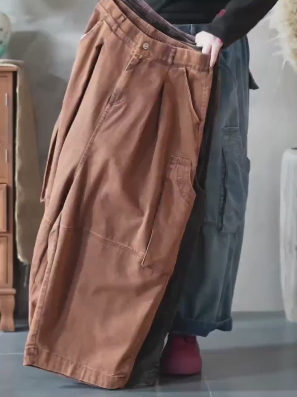 Vintage Washed Workwear Pants | High Waist Balloon Jeans, Artisan Dyed Cargo Style